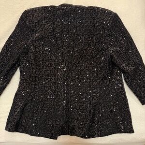 Sequin Beaded Eliza J Black Three-quarter Length Sleeve Blazer M Glam Dopamine